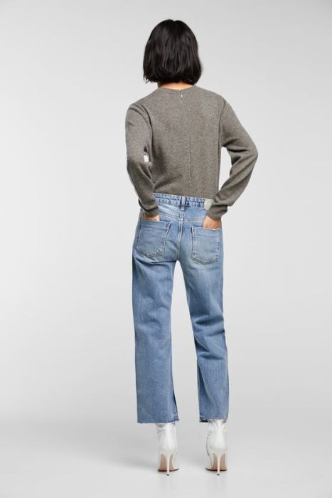 Джинсы с высокой посадкой с потертостями ZARA, новые! 32/XS