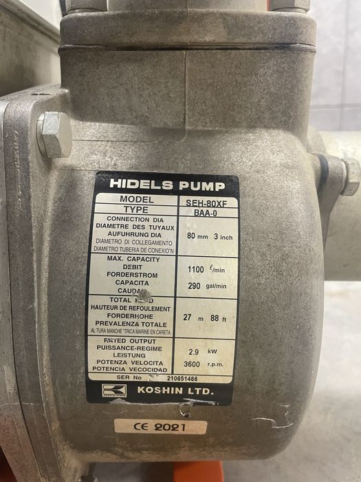 MOTOPOMPA Pompa spalinowa KOSHIN SEH 80 XF jak nowa 1100l/min 2022r