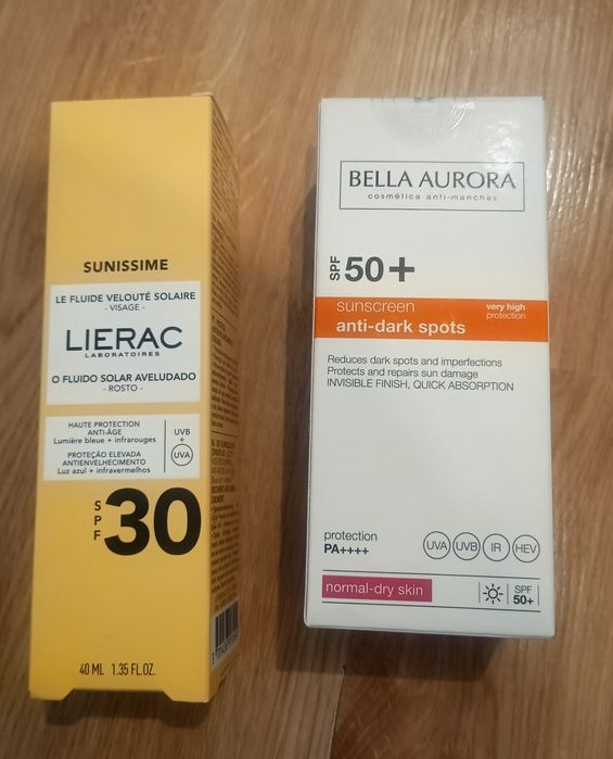 Emulsja ochronna spf 30 marki Lierac 40 ml, fluid Spf 50Bella Aurora 50 ml