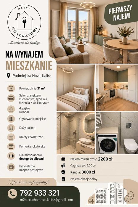 PIERWSZY NAJEM, 2 pokoje, balkon, siłownia