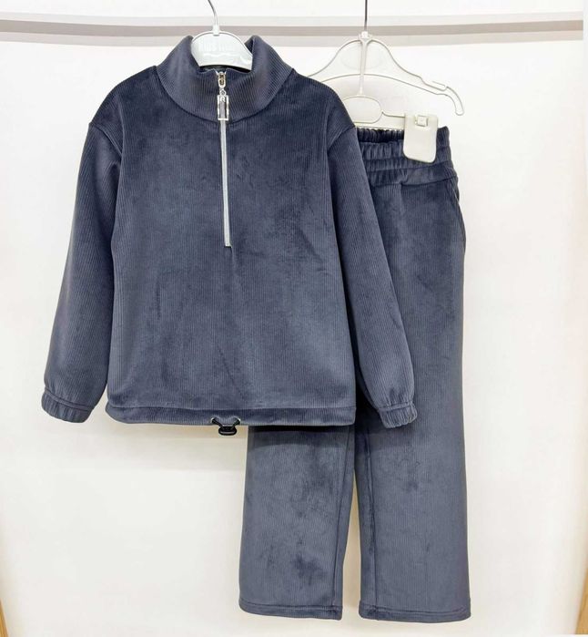 Теплий костюм велюр рубчик на флісі 110-158 см штани велюровий палацо