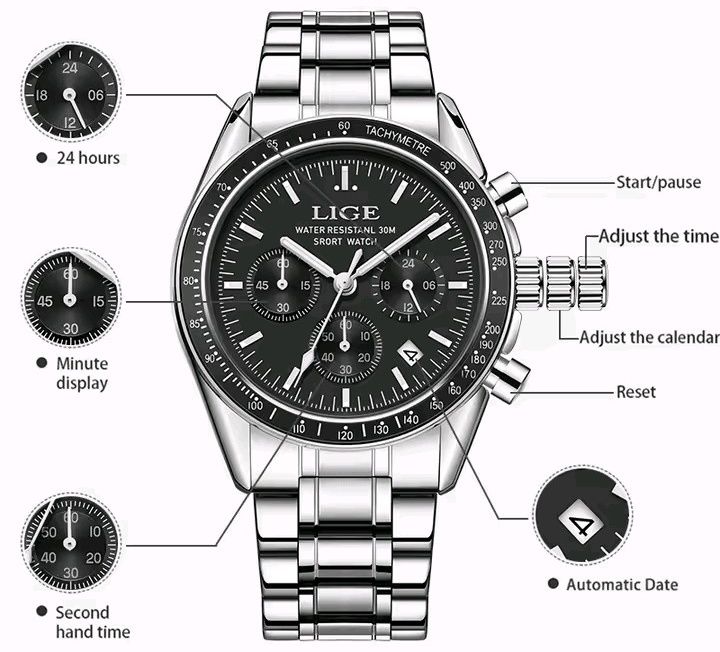 Кварцовий чоловічий годинник Lige. Мілітарі. Спорт Японський механізм