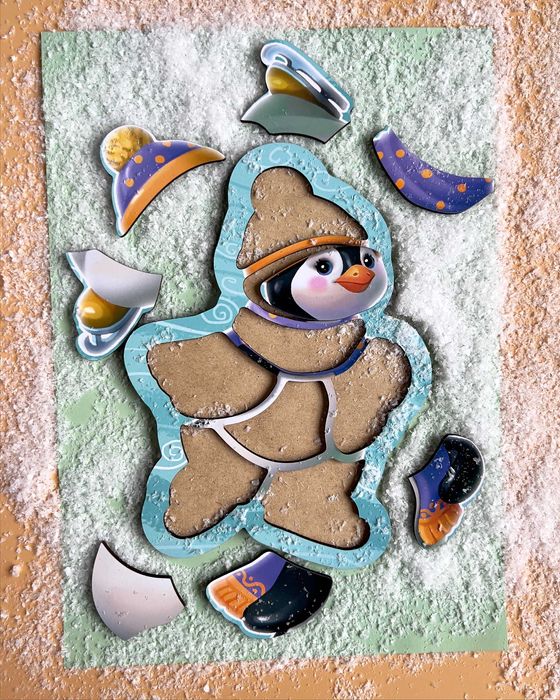 Drewniane puzzle konturowe «Pingwin na łyżwach»