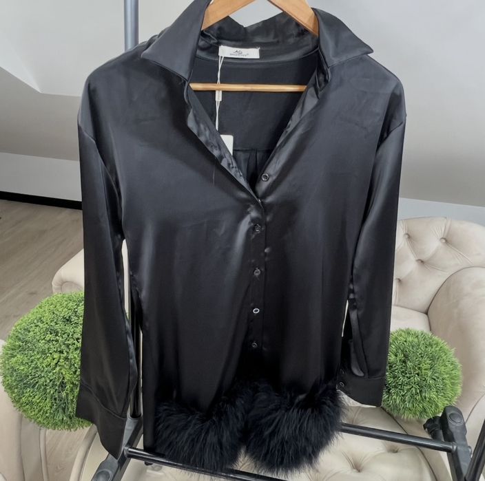 Koszula z piorami satynowa mochy