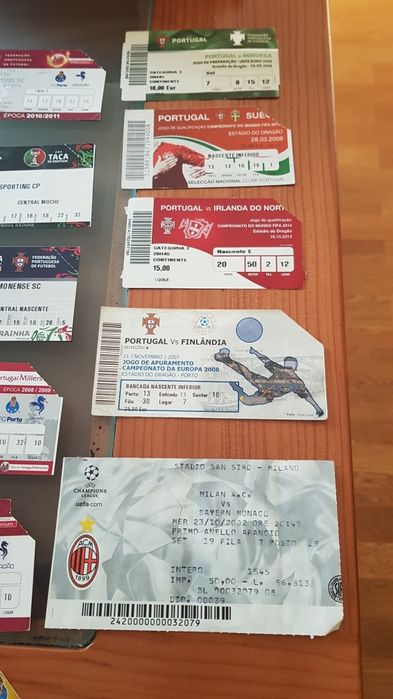 Bilhetes de futebol colecionáveis do Porto, Milan, seleção de Portugal