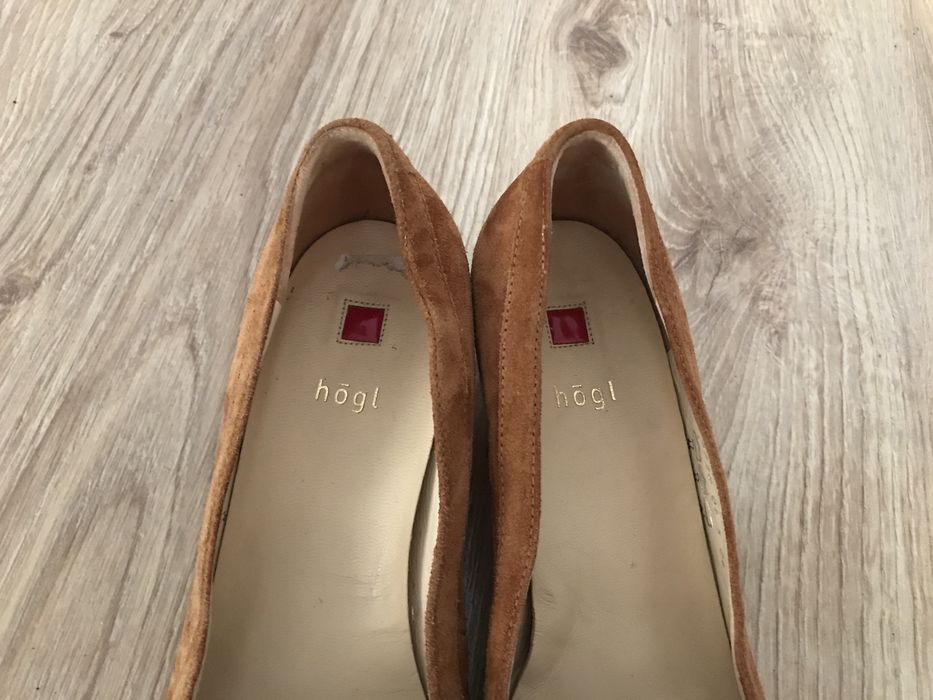 Högl czółenka na klocku 38 skóra zamsz