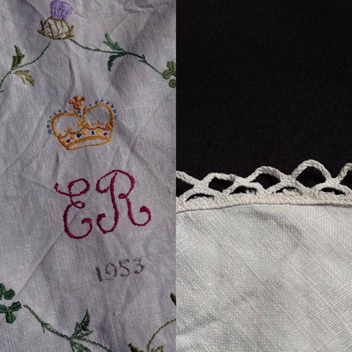 Серветка кругла вінтаж коронація  Єлизавети 2 1953 рік вишивка