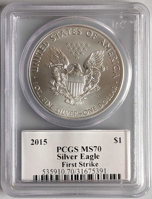Moeda Prata certificada 1oz 2015 Silver Eagle PCGS MS70