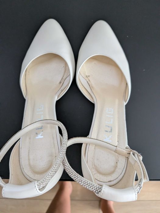 Buty ślubne sandały kulig rozmiar 37 kolor perłowy