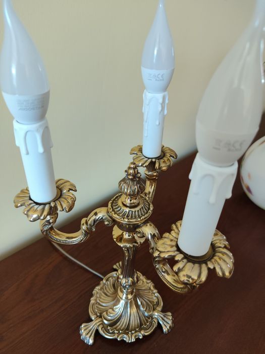 Mosiężna Lampa Vintage. Trzy ramienny  Kandelabr.