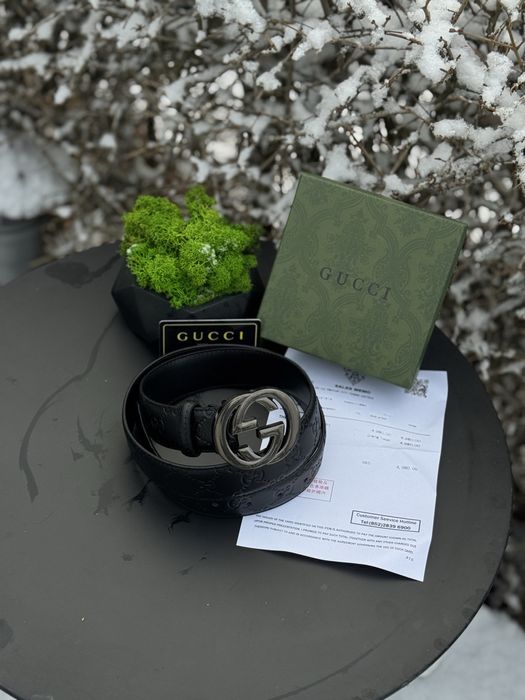 Ремінь шкіряний Gucci Monogram чорний ремень Гучи Гуччи мужской кожа