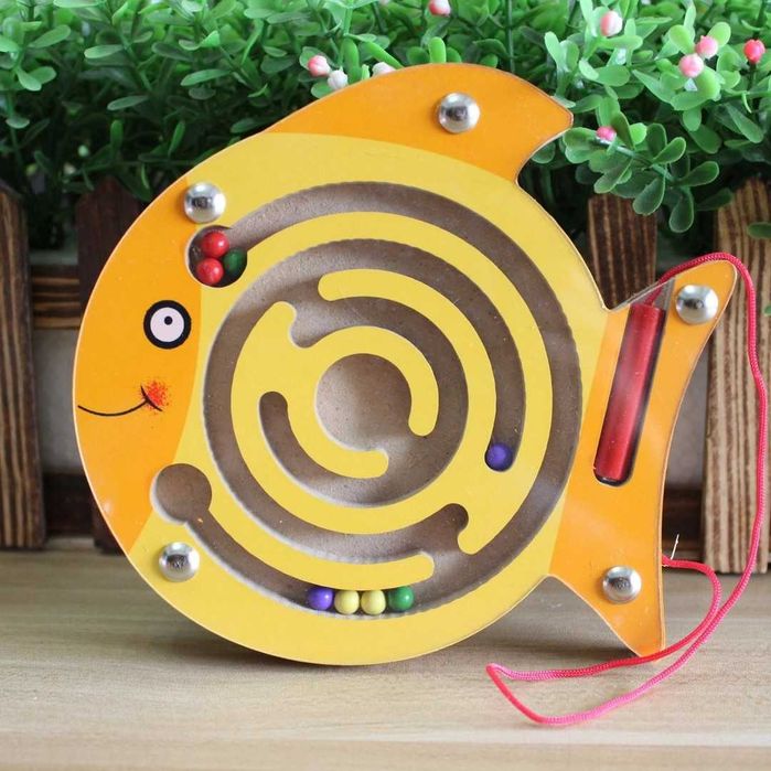 Edukacyjna Zabawka,Montessori, Drewniany Labirynt Magnetyczny Rybka