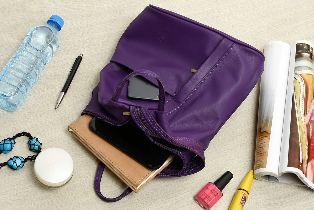 Fioletowy Vera Pelle Włoski Plecak Skórzany Damski