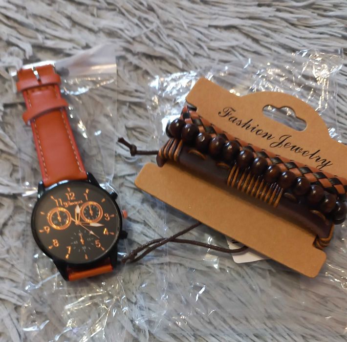 деловые мужские наручные часы + браслет