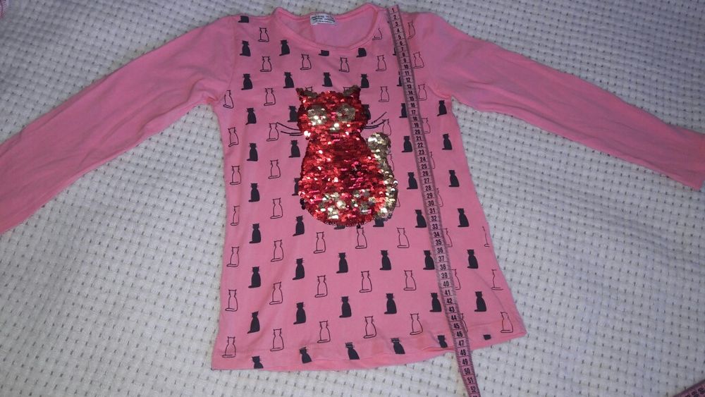 Реглан пайетки перевертыши котик 122 128 состояние нового