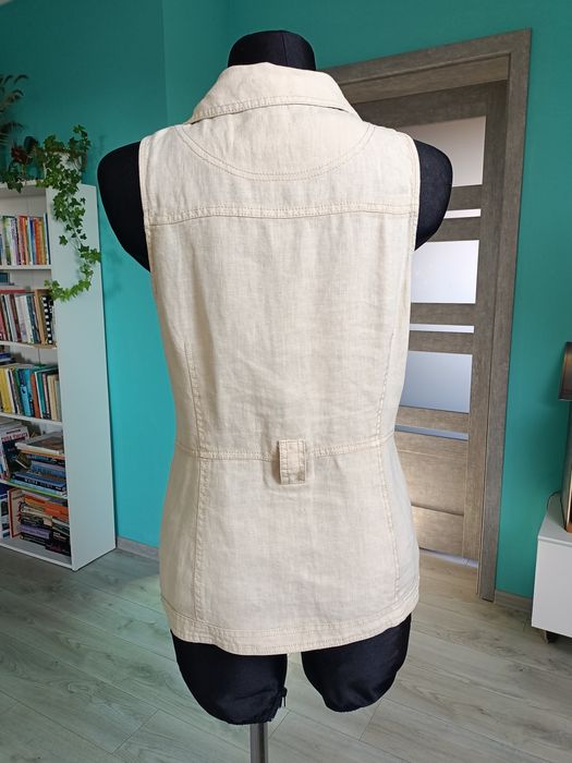 LEN Dunnes  buzka kamizelka Boho Hippie eko bezrękawnik safari retro top lniana eko natura