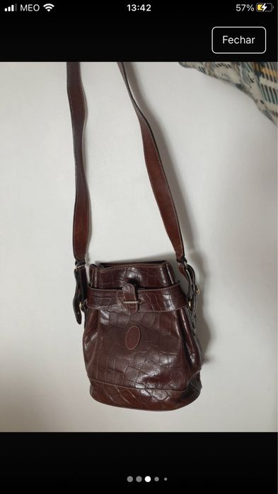 Mala bucket castanha de pele Belcinto