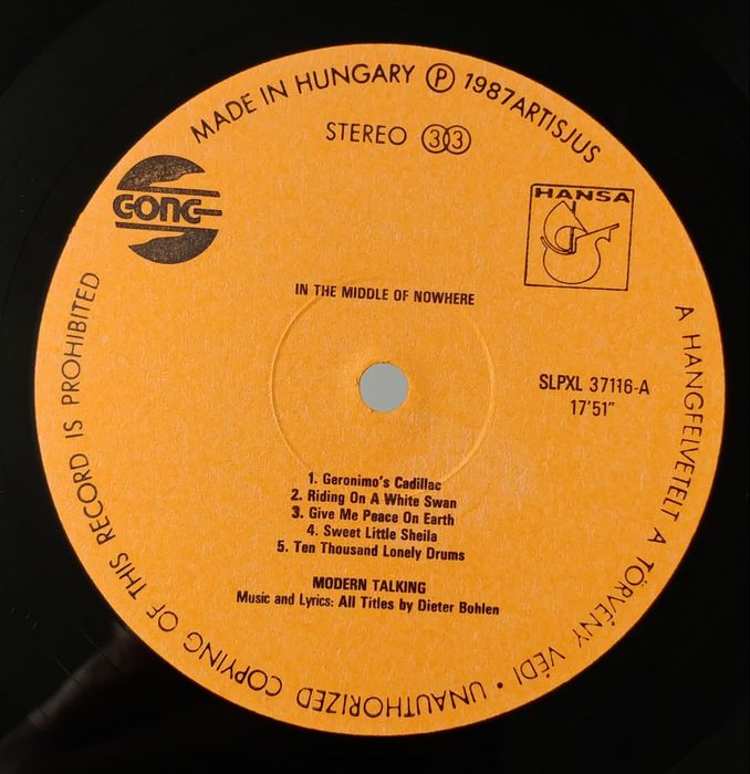 MODERN TALKING -In The Middle Of Nowhere . 1987r. EX .