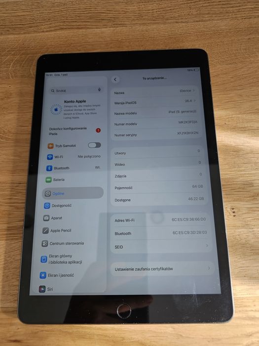 Apple iPad 9 gen 64gb 10.2" space grey.