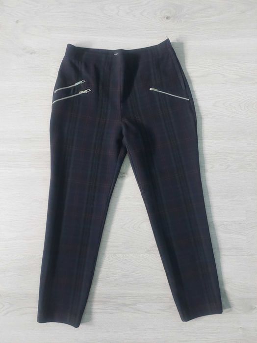 M spodnie damskie materiałowe w kratę zara granatowe eleganckie casual