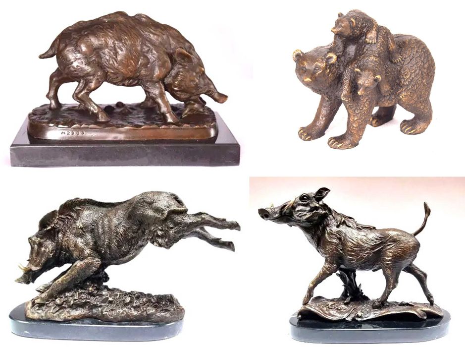 Фигура Скульптура Бронзa статуэтка Кабан Медведь