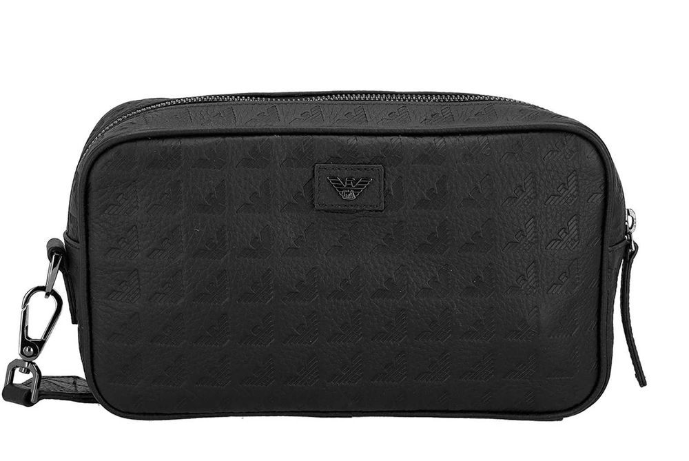 EMPORIO ARMANI luksusowa skórzana kosmetyczka travel bag NERO