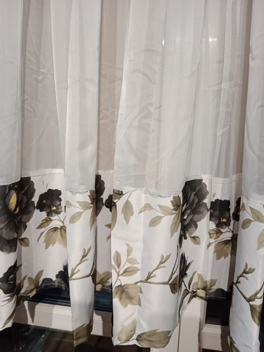 Nowy prześliczny komplet szaro czarne zasłony i biały woal 400x160