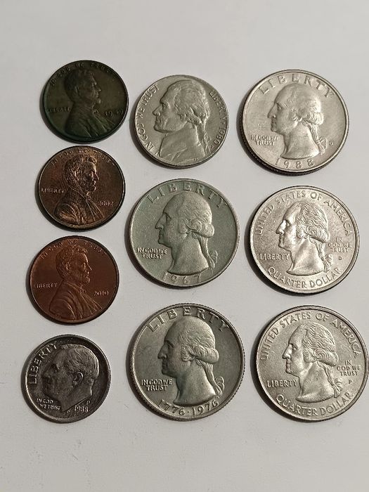 10 moedas diversas de moedas Americanas