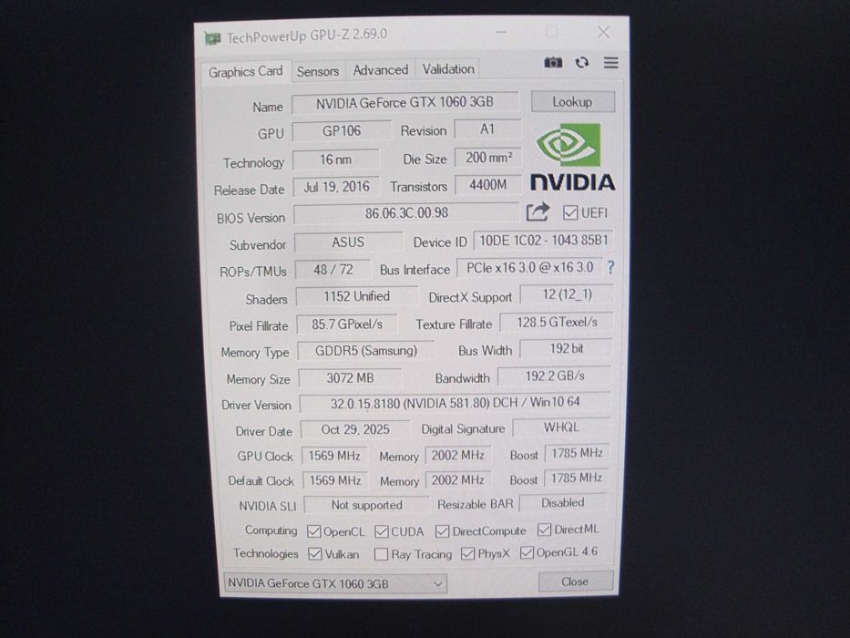 Karta graficzna ASUS GeForce GTX 1060 3Gb