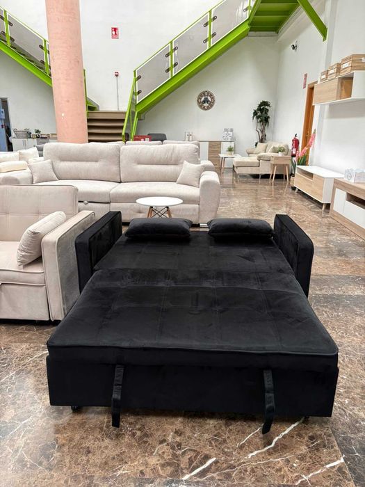 Sofá-cama de dois lugares preto