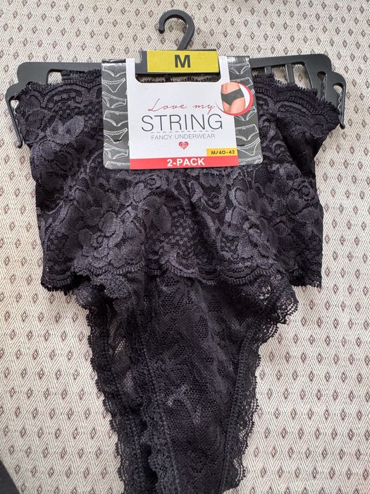 Majtki stringi czarne M 40-42 2 pary nowe koronkowe