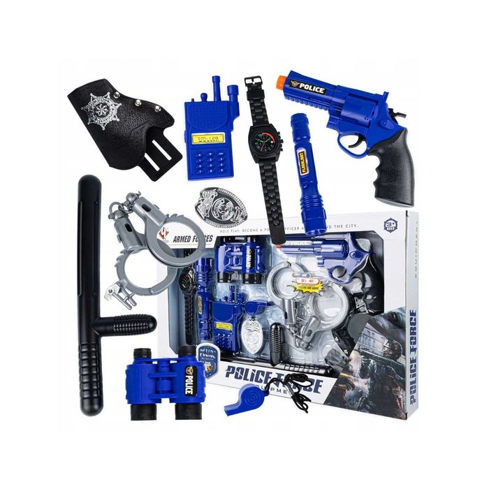 Zestaw dla małego policjanta strój 9 el kostium kajdanki + pistolet