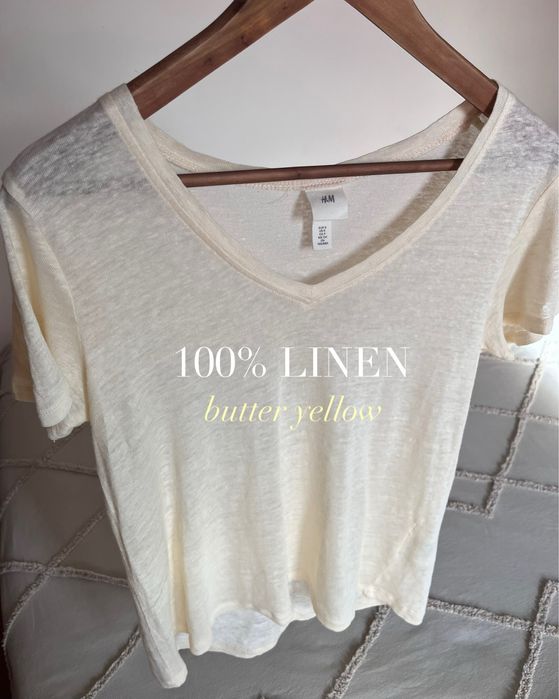 T-shirt 100% lniany masełkowy kolor koszulka butter yellow