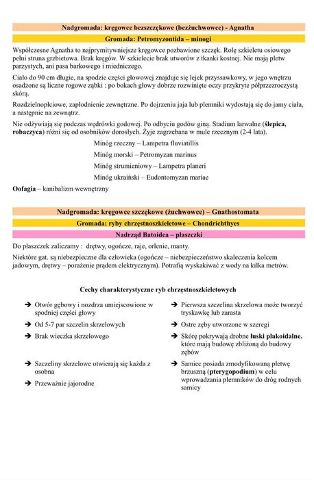 Notatki z ZOOLOGII kierunek Biotechnologia