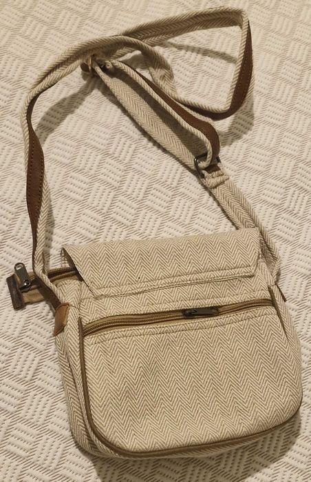 Mala tiracolo bege/azul de Algodão e Couro