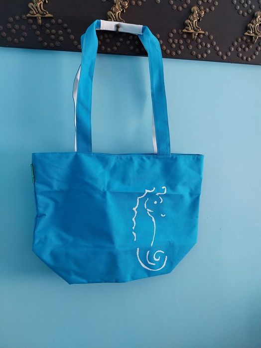 Saco de praia/Bolsa tiracolo azul com cavalo marinho