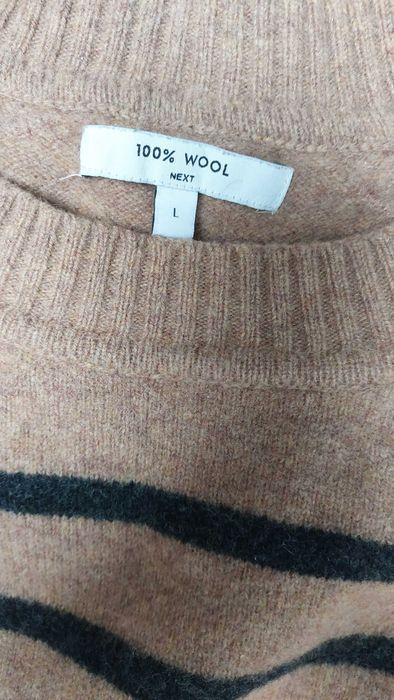 Brązowy sweter damski w paski 100% WEŁNA NEXT, R. L/XL