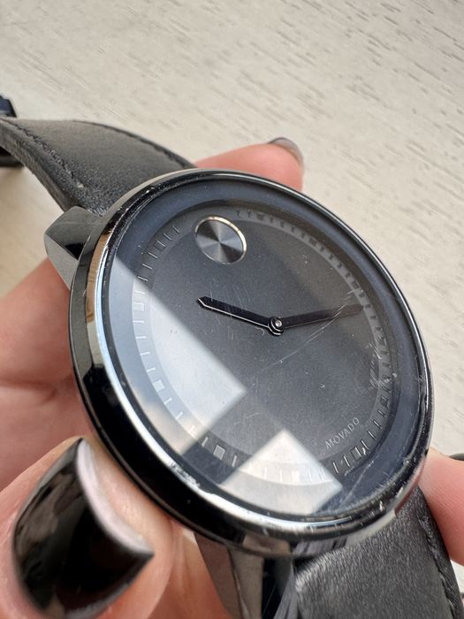 Movado Bold 42mm Blue Dial Quartz Black Leather Strap Men's Wristwatch