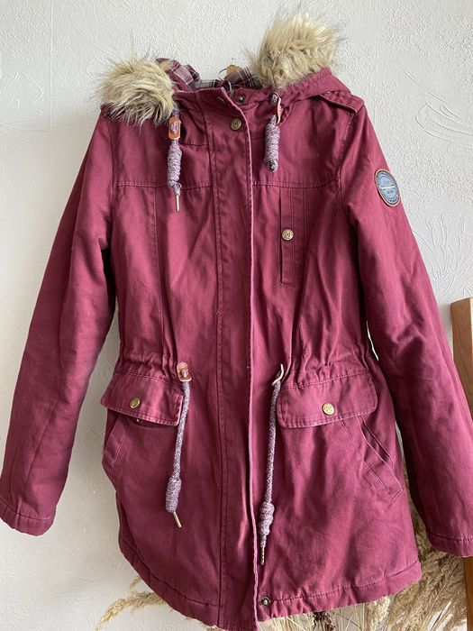 Cropp XS parka kurtka bordowa z kapturem