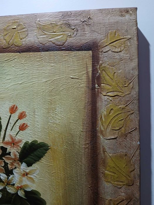 Quadro com pintura em tela, tons terra,novo