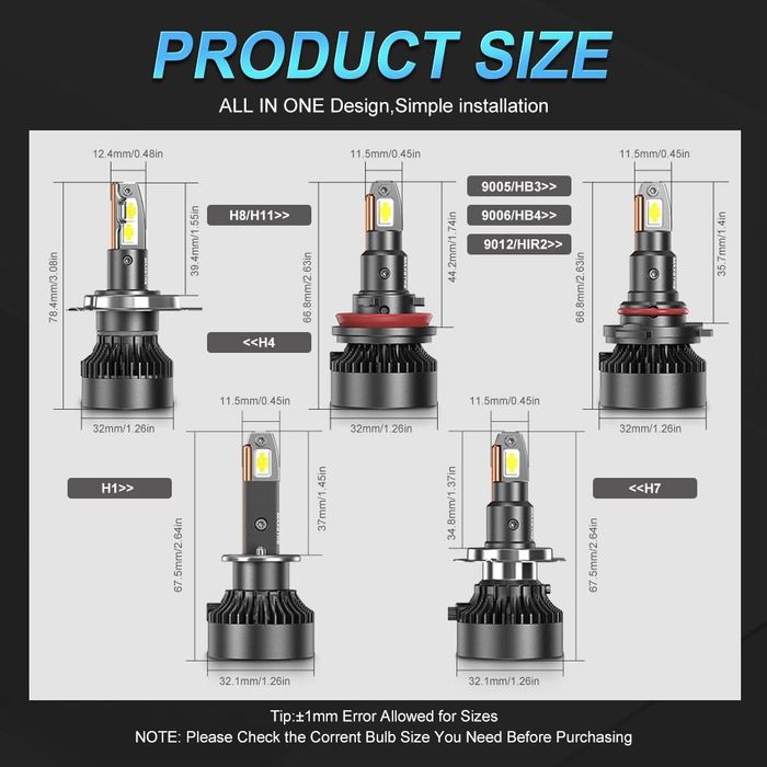 Led лампи Maxgtrs H1 H4 H7 H8 H9 H11 HB3 HB4. Ціна за комплект