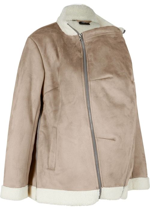 B.P.C beżowa kurtka z eko kożuszka ciążowa z panelem na dziecko ^42