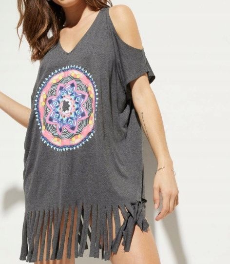 B.P.C plażowa tunika szara z kolorowym nadrukiem wiskozowa ^36/38