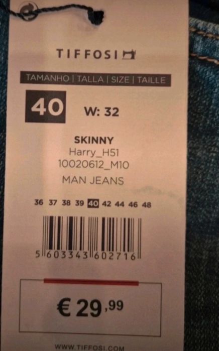 Calças Ganga Homem Tiffosi Tam 40 W32