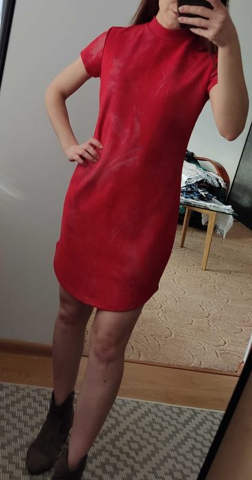 Sukienka mini czerwona krótka zamszowa sexy obcisła dopasowana