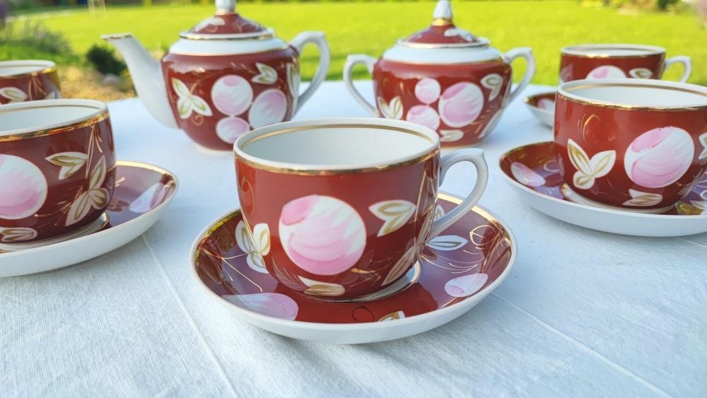 Porcelana Werbilki DFZ Serwis do herbaty ŚLIWKA