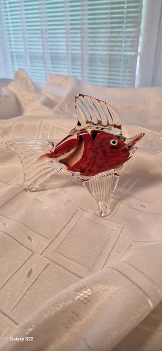 Szklana Ryba Miecznik Szkło Murano Style • 16 cm • PRL Vintage
