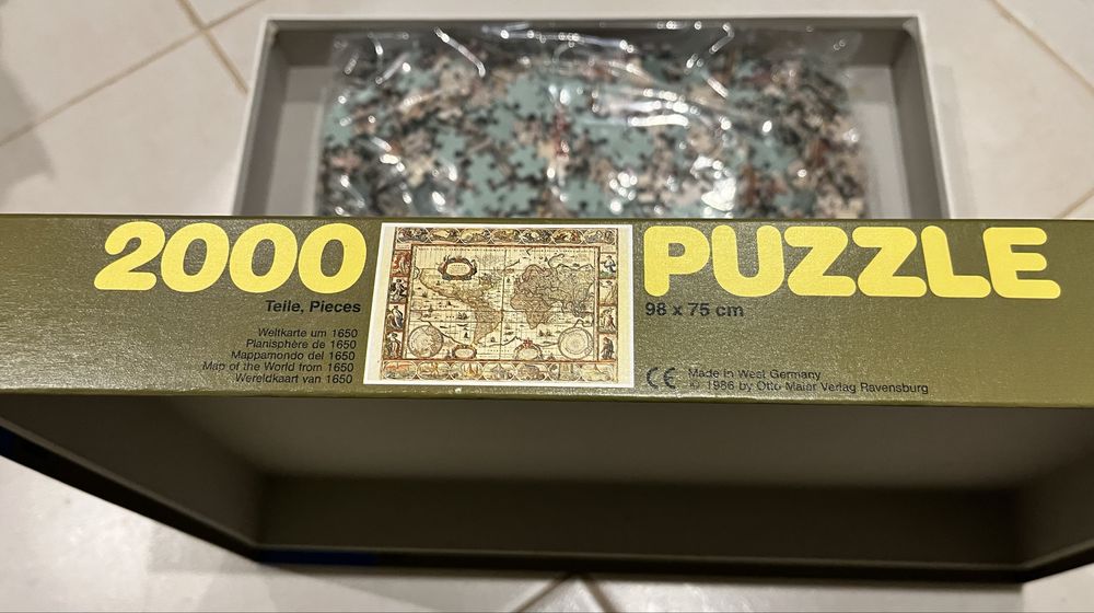 Ravensburger Puzzle "mapa mundo de 1650", 2000 peças, ediçâo 1986