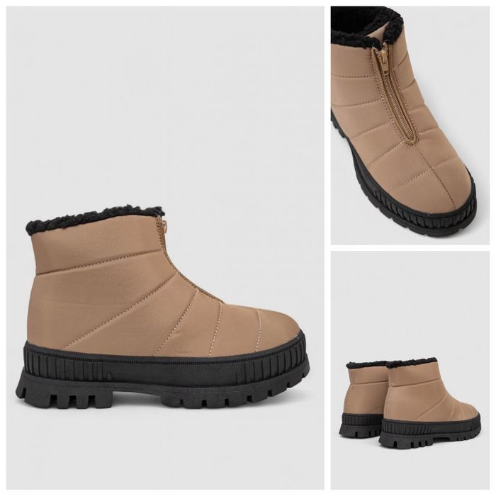 Дутики женские зимние на меху, цвет черно-бежевый, 248RCX1740