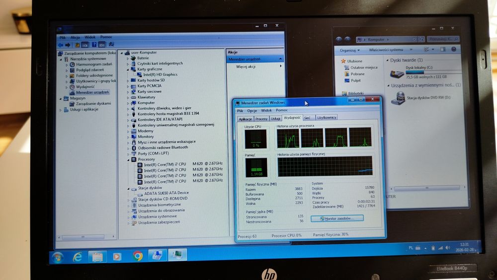 HP Elitebook 8440p i7 m620 SSD 4GB RAM  DDR3